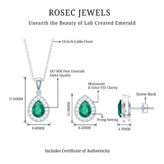 Classic Pear Shaped Created Emerald And Moissanite Teardrop Jewelry Set