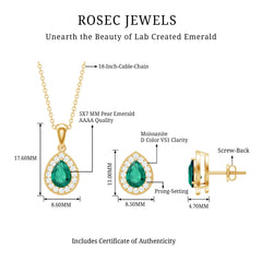 Classic Pear Shaped Created Emerald And Moissanite Teardrop Jewelry Set