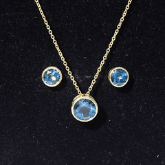 4.7 Carat Round London Blue Topaz Solitaire Jewelry Set in Bezel Setting