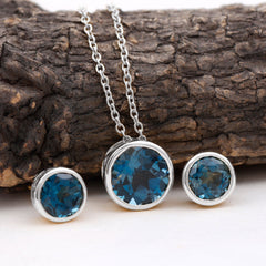 4.7 Carat Round London Blue Topaz Solitaire Jewelry Set in Bezel Setting