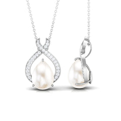 6 Carat Freshwater Pearl Teardrop Statement Necklace with Diamond
