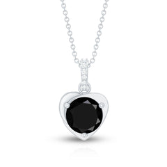 2 Carat Round Lab Created Black and White Diamond Solitaire Heart Necklace