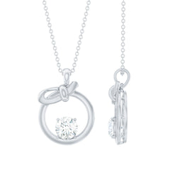 Round Lab Grown Diamond Open Circle Necklace with Bow