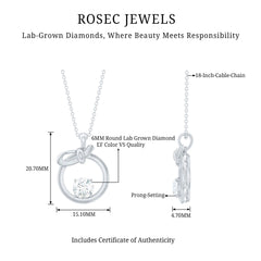 Round Lab Grown Diamond Open Circle Necklace with Bow