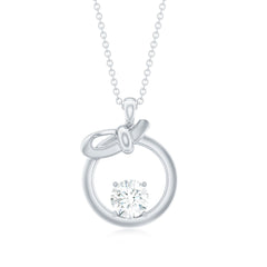 Round Lab Grown Diamond Open Circle Necklace with Bow