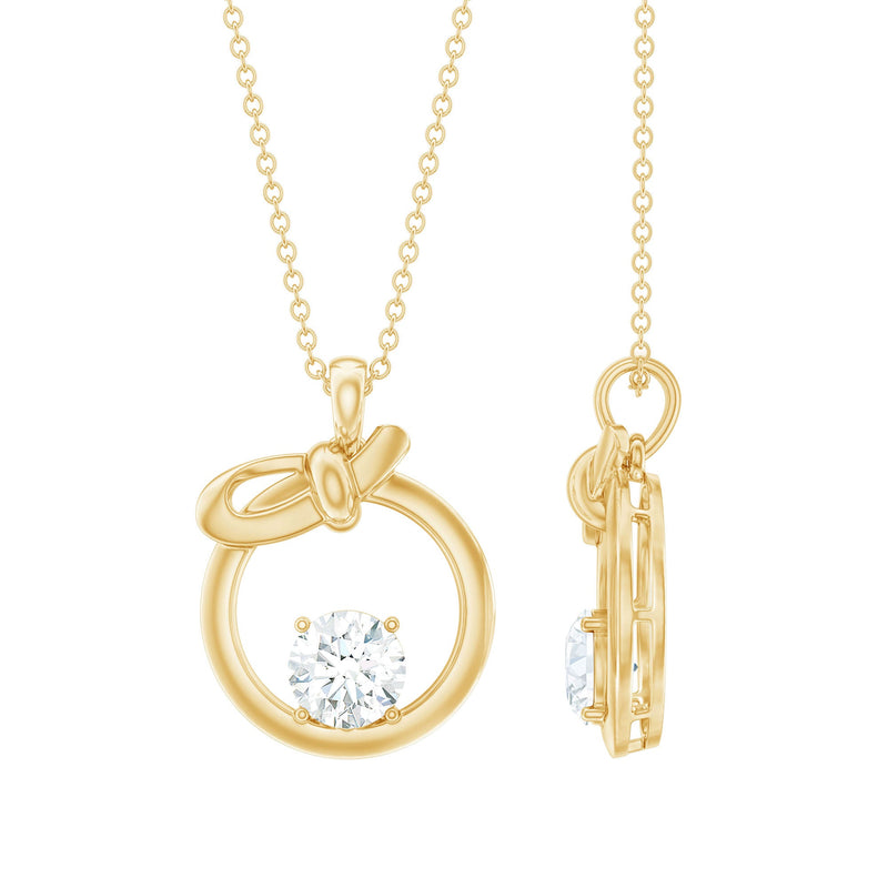 Round Lab Grown Diamond Open Circle Necklace with Bow