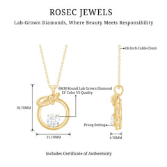 Round Lab Grown Diamond Open Circle Necklace with Bow