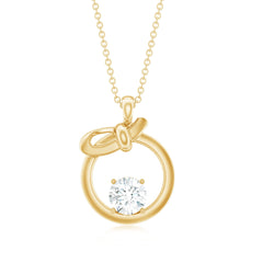 Round Lab Grown Diamond Open Circle Necklace with Bow