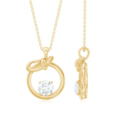Round Lab Grown Diamond Open Circle Necklace with Bow