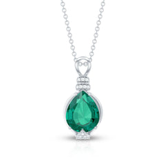Pear Shape Lab Grown Emerald Solitaire Pendant Necklace