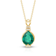 Pear Shape Lab Grown Emerald Solitaire Pendant Necklace