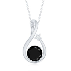 Womens Lab Grown Black and White Diamond Solitaire Star Drop Necklace