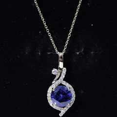 Certified Lab Grown Blue Sapphire Pendant Necklace With Diamonds