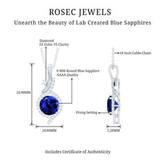 Certified Lab Grown Blue Sapphire Pendant Necklace With Diamonds