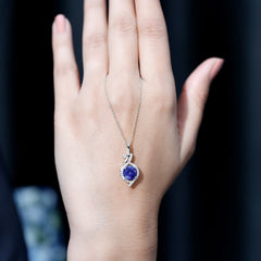Certified Lab Grown Blue Sapphire Pendant Necklace With Diamonds