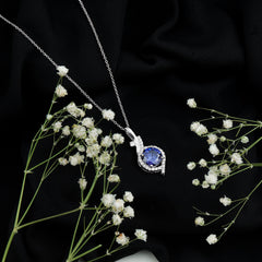 Certified Lab Grown Blue Sapphire Pendant Necklace With Diamonds