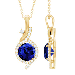 Certified Lab Grown Blue Sapphire Pendant Necklace With Diamonds