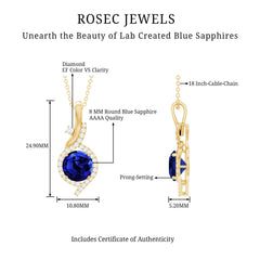 Certified Lab Grown Blue Sapphire Pendant Necklace With Diamonds