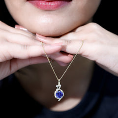 Certified Lab Grown Blue Sapphire Pendant Necklace With Diamonds