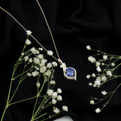 Certified Lab Grown Blue Sapphire Pendant Necklace With Diamonds