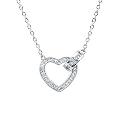 Certified Cubic Zirconia Heart Shaped Necklace In Silver