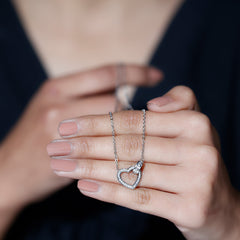 Certified Cubic Zirconia Heart Shaped Necklace In Silver
