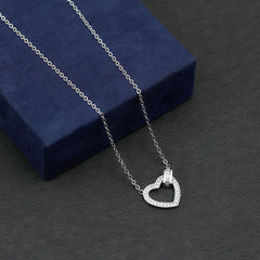 Certified Cubic Zirconia Heart Shaped Necklace In Silver