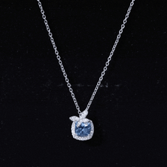 Natural Cushion Cut 1 Carat Aquamarine Pendant Necklace with Butterfly