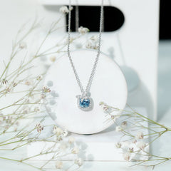 Natural Cushion Cut 1 Carat Aquamarine Pendant Necklace with Butterfly