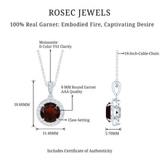 Sterling Silver 2.3 Carat Garnet Halo Necklace with Silver Chain