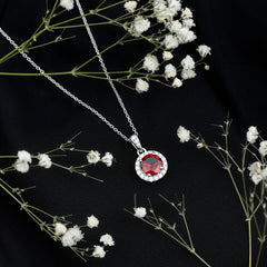 Sterling Silver 2.3 Carat Garnet Halo Necklace with Silver Chain