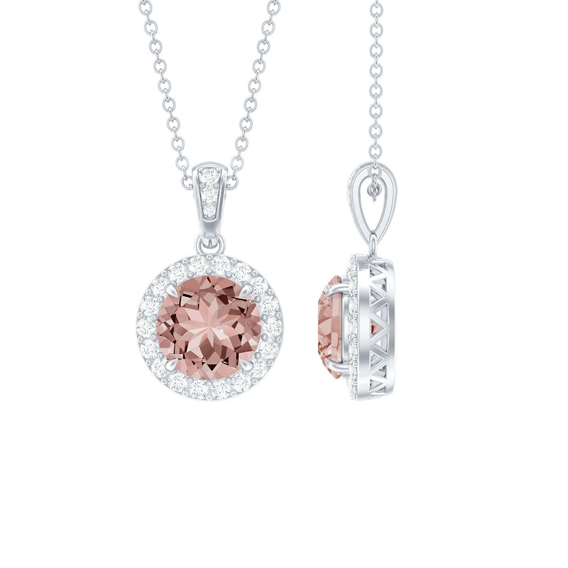 Natural 2 Carat Peach Morganite Solitaire Necklace With Silver Chain