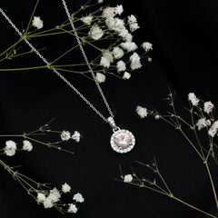 Natural 2 Carat Peach Morganite Solitaire Necklace With Silver Chain