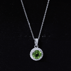 Sterling Silver 2 Carat Peridot Pendant Necklace with Halo