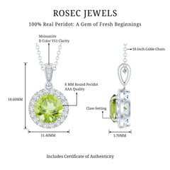 Sterling Silver 2 Carat Peridot Pendant Necklace with Halo