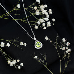 Sterling Silver 2 Carat Peridot Pendant Necklace with Halo