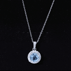 Round Cut 2 Carat Sky Blue Topaz Pendant Necklace With Silver Chain