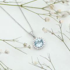Round Cut 2 Carat Sky Blue Topaz Pendant Necklace With Silver Chain