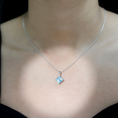 3 Carat Princess Cut Sky Blue Topaz Solitaire Necklace with Silver Chain