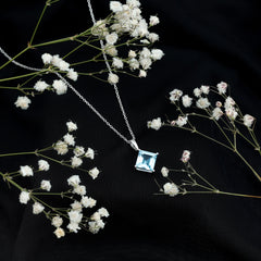 3 Carat Princess Cut Sky Blue Topaz Solitaire Necklace with Silver Chain