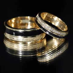 Real Diamond Couple Band Ring Set with Black Enamel