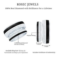 Real Diamond Couple Band Ring Set with Black Enamel