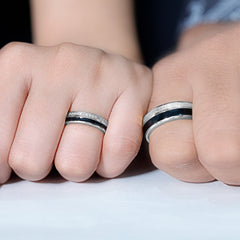 Real Diamond Couple Band Ring Set with Black Enamel