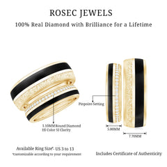 Real Diamond Couple Band Ring Set with Black Enamel