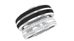 Diamond Couple Band Ring Set with Black Enamel