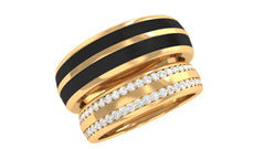 Diamond Couple Band Ring Set with Black Enamel