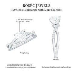 Heart Shape Moissanite Crossover Engagement Ring for Her