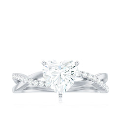 Heart Shape Moissanite Crossover Engagement Ring for Her
