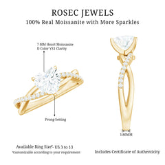 Heart Shape Moissanite Crossover Engagement Ring for Her