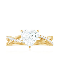 Heart Shape Moissanite Crossover Engagement Ring for Her
